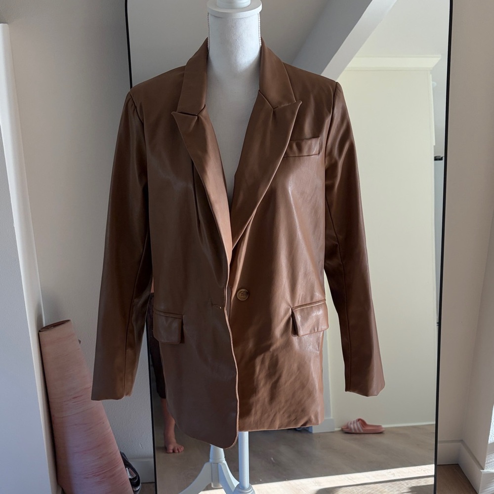 Brown Faux Leather Blazer